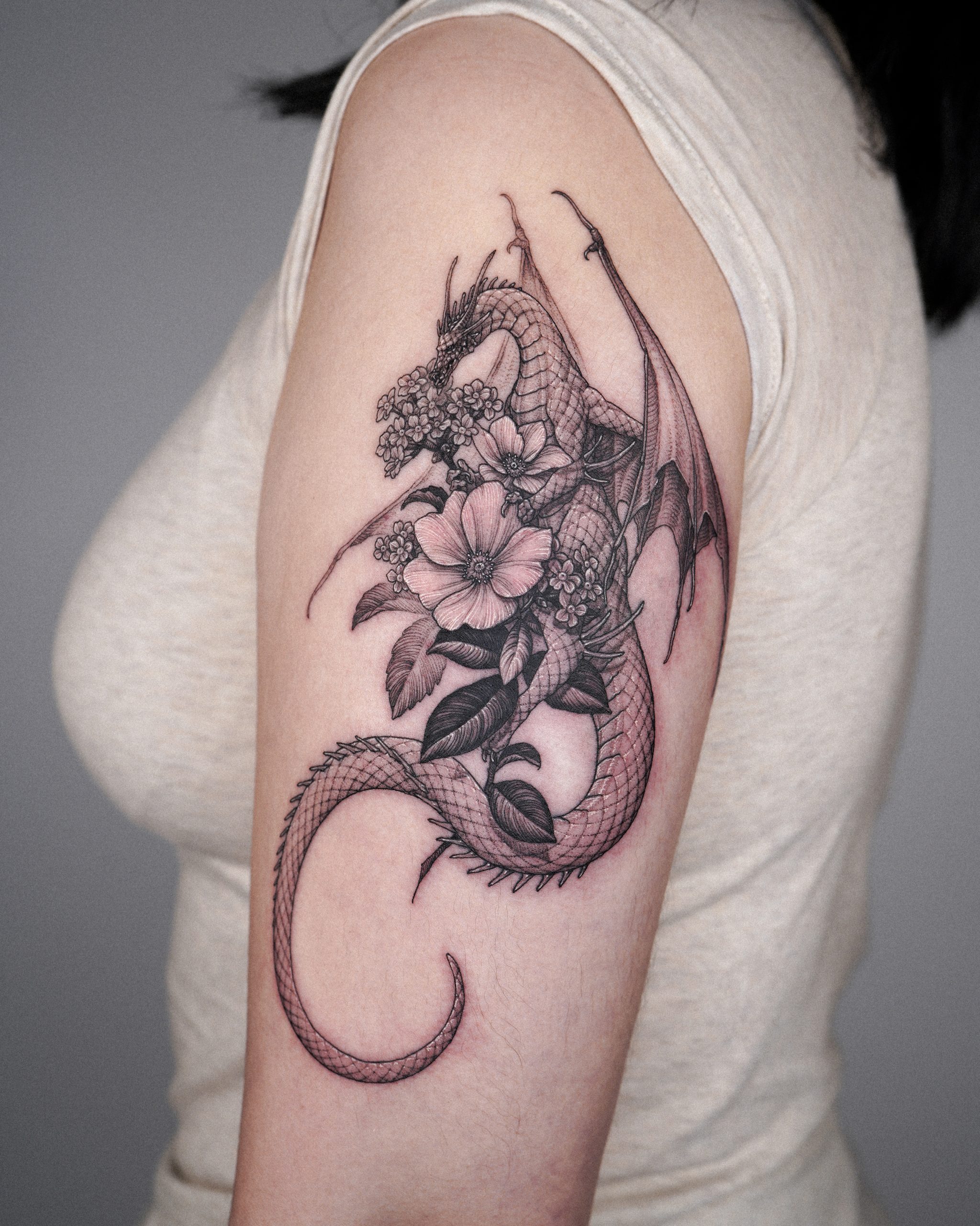 Japanese Dragon With Peonies Tattoo Design | Dragon tattoo designs, Flower  tattoo drawings, Dragon tattoo for women