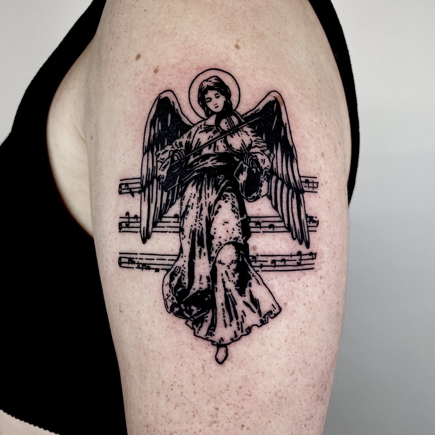 blacka dn gray memorial angel tattoo  hautedraws