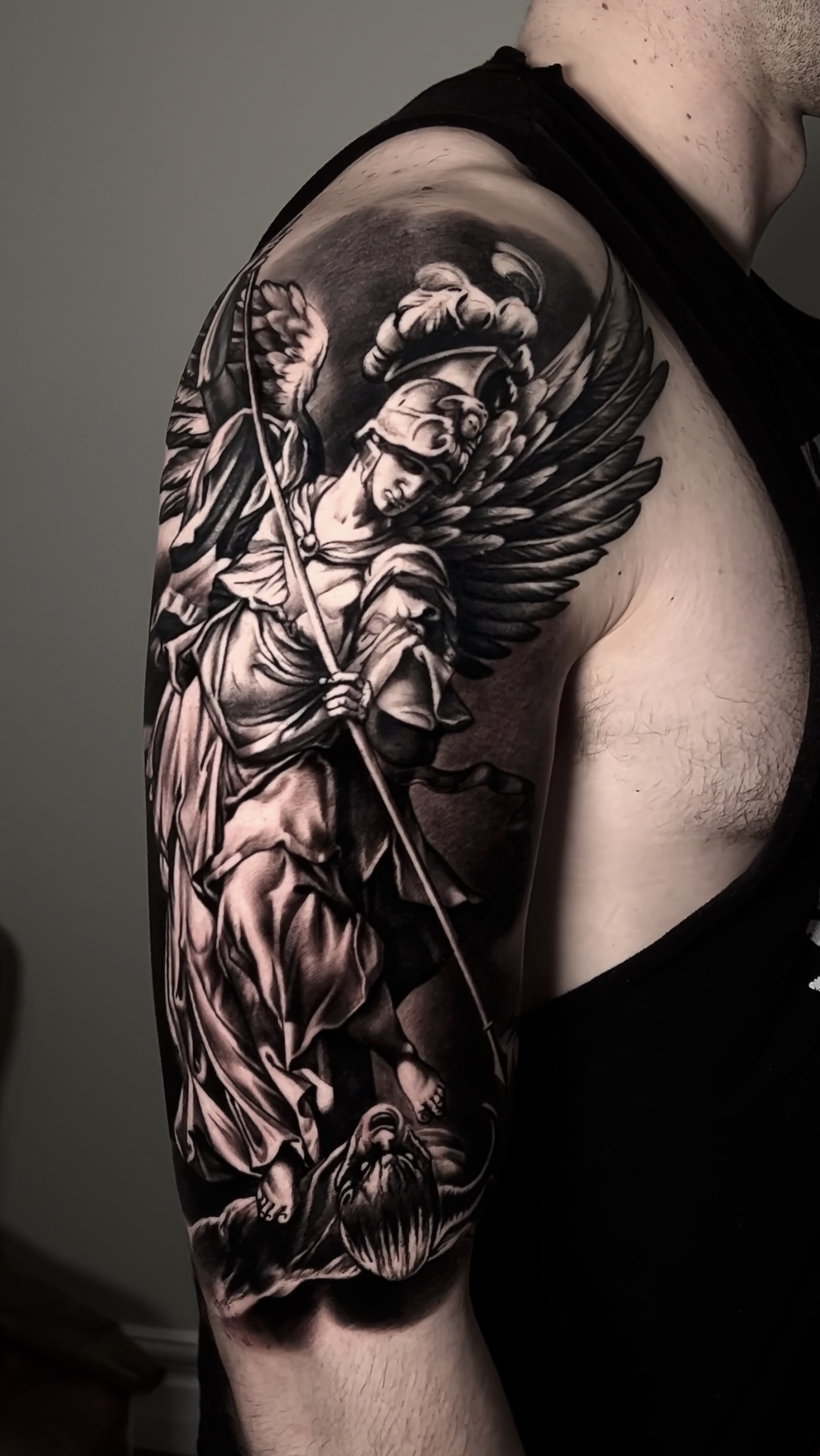 Amazing St. Michael's angel good vs. evil tattoo by Eugene Novohatsky  @novohatskytattoo ! @inkedmag @worldofartists @inksav @gq @ink | Instagram
